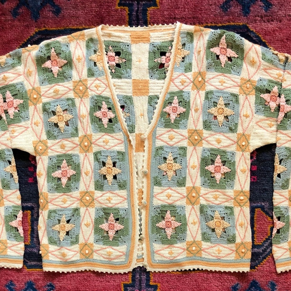 Vintage Handmade Crochet Pastel Cardigan